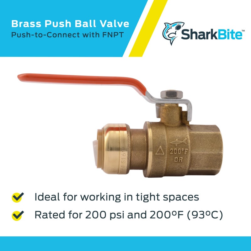 SharkBite 3/4 x 3/4 Inch Ball Valve with FNPT Connector, Push to Connect Brass Plumbing Fitting, PEX Pipe, Copper, CPVC, PE-RT, HDPE, 22186-0000LF - Image 4